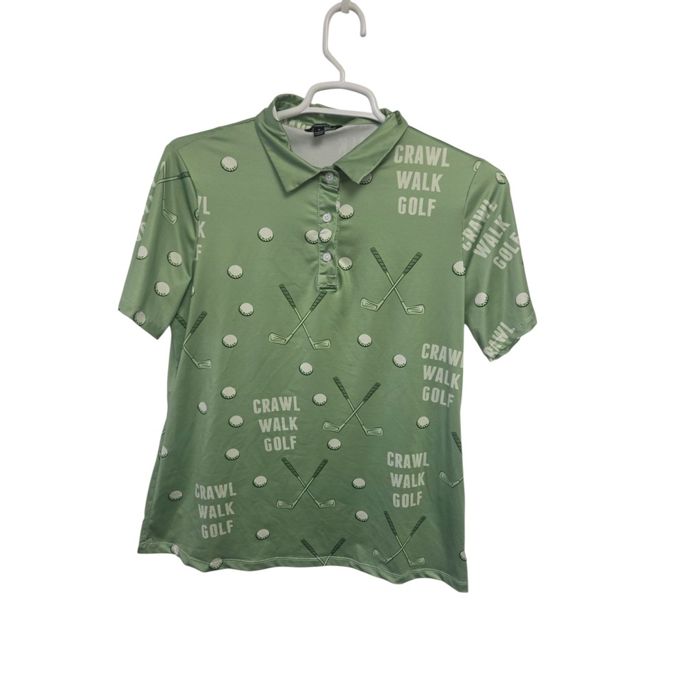 Acegolfs Mens XL Green Crawl Walk Golf Performance Short Sleeve Polo Shirt‎
